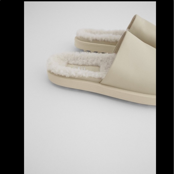 ZARA LOW HEEL LEATHER SANDALS WITH FLEECE CREAM - Picture 6 of 8